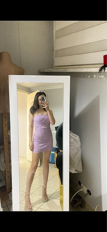 lila mini elbise straplez