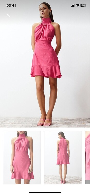 34 Beden pembe Renk mini elbise halter yaka