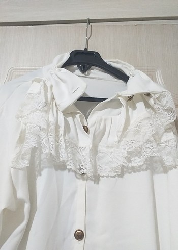 Dantel Detaylı Beyaz Vintage Kadın Gömlek - Görsel 2