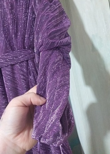 Vintage Mor Pilili Uzun Kadın Elbise - Görsel 5