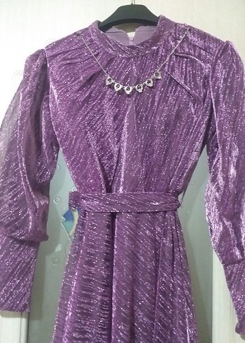 Vintage Mor Pilili Uzun Kadın Elbise - Görsel 3