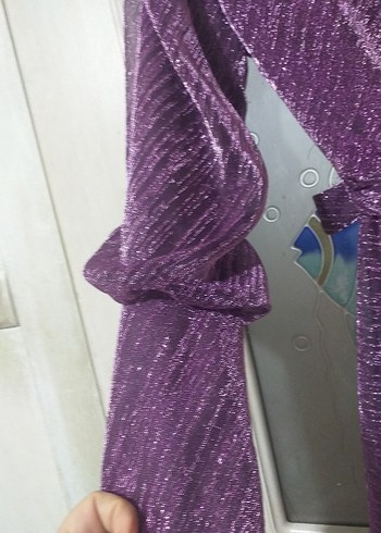 Vintage Mor Pilili Uzun Kadın Elbise - Görsel 4