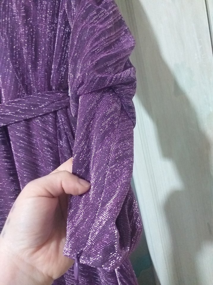 Vintage Mor Pilili Uzun Kadın Elbise - Görsel 5