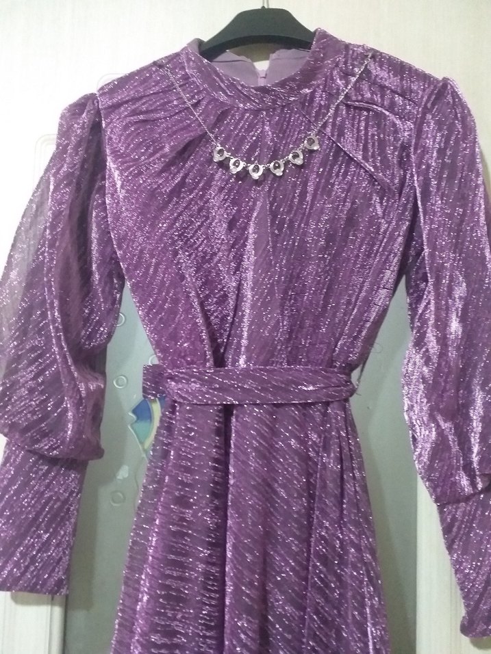 Vintage Mor Pilili Uzun Kadın Elbise - Görsel 3