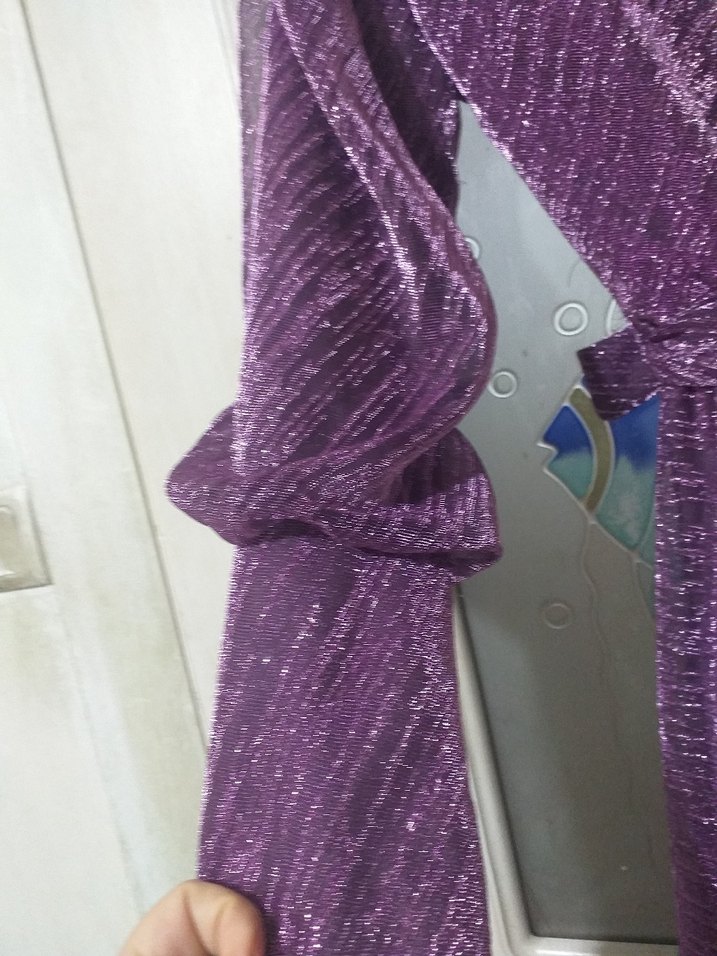 Vintage Mor Pilili Uzun Kadın Elbise - Görsel 4