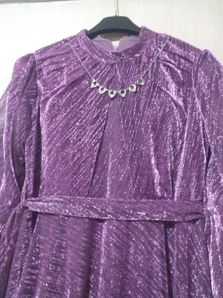 Vintage Mor Pilili Uzun Kadın Elbise - Görsel 2