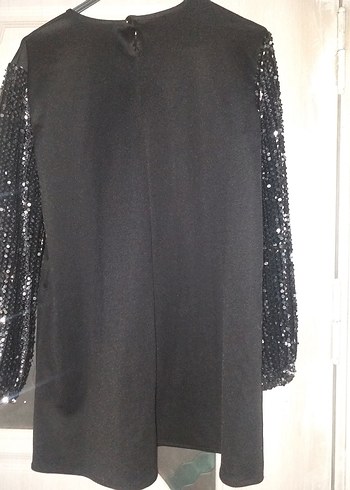 Parlak Payetli Siyah Midi Kadın Tunik - Görsel 4