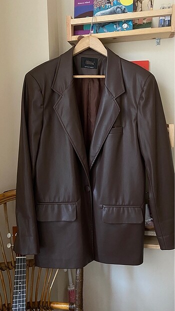 Kahverengi deri blazer ceket