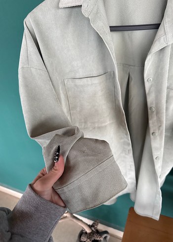 Gri Süet Düğmeli Salaş Kadın Gömlek - Görsel 2