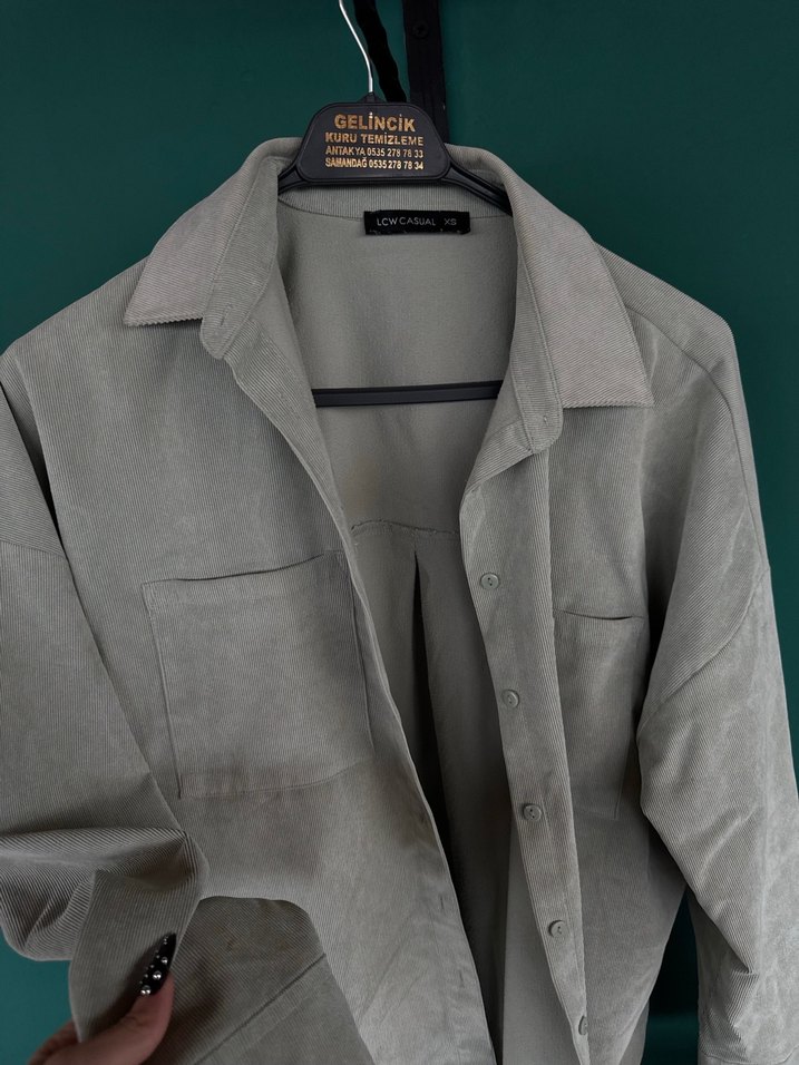 Gri Süet Düğmeli Salaş Kadın Gömlek - Görsel 3