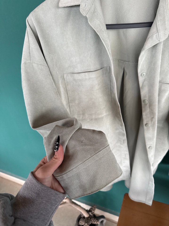 Gri Süet Düğmeli Salaş Kadın Gömlek - Görsel 2