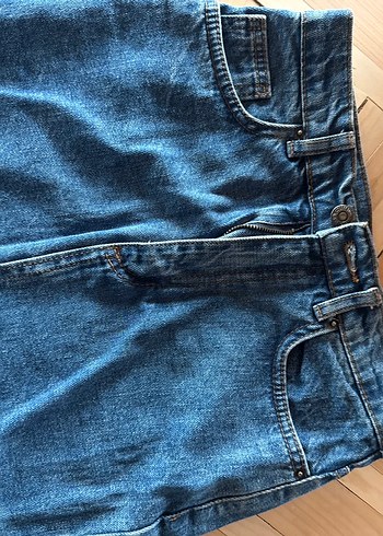 Düğmeli Mavi Midi Boy Bol Kesim Kadın Kot Pantolon - Görsel 2