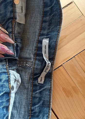 Düğmeli Mavi Midi Boy Bol Kesim Kadın Kot Pantolon - Görsel 3