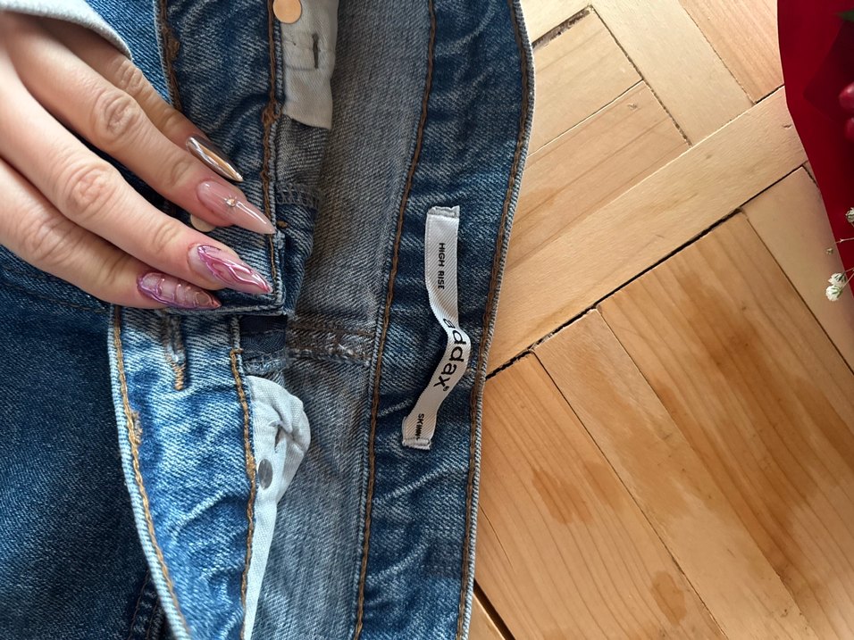 Düğmeli Mavi Midi Boy Bol Kesim Kadın Kot Pantolon - Görsel 3