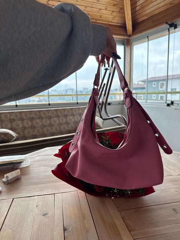 Pembe Parlak Tokalı Kadın Omuz Çantası - Görsel 2