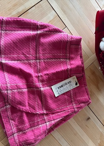 Pembe Ekose Desenli Örme Mini Etek - Görsel 2