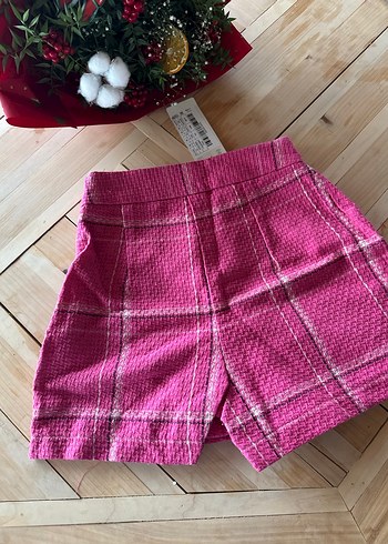 Pembe Ekose Desenli Örme Mini Etek - Görsel 4