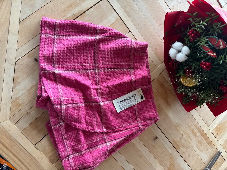 Pembe Ekose Desenli Örme Mini Etek - Görsel 2