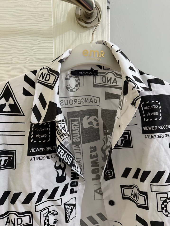 Baskılı Uzun Kollu siyah Beyaz Kadın Gömlek - Görsel 3