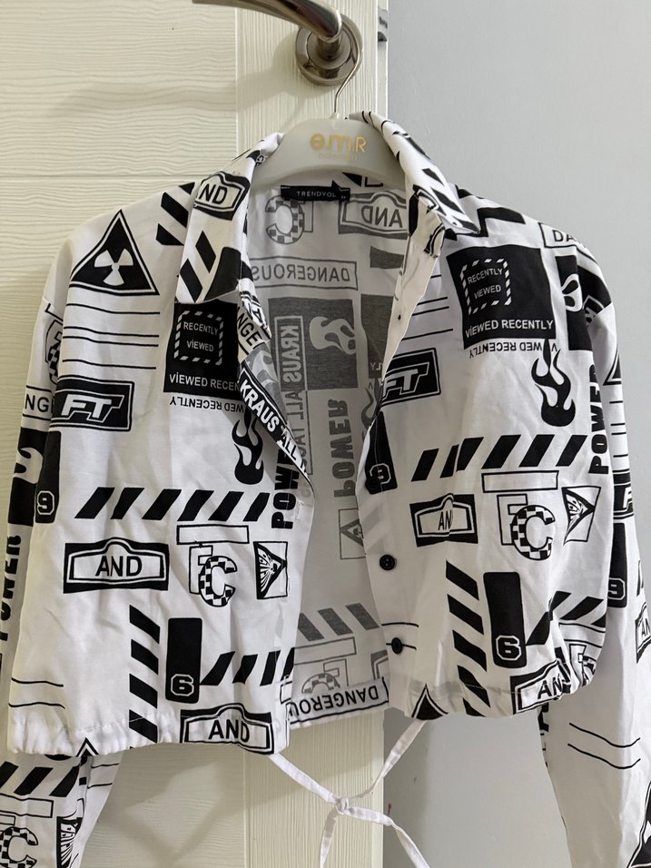 Baskılı Uzun Kollu siyah Beyaz Kadın Gömlek - Görsel 2