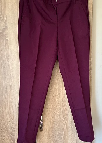 Bordo Kemerli Kadın Kumaş Pantolon - Görsel 2