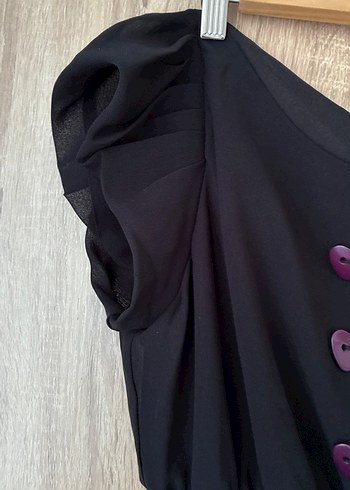 Siyah Midi V Yaka Gotik Elbise Koton Ole marka - Görsel 2