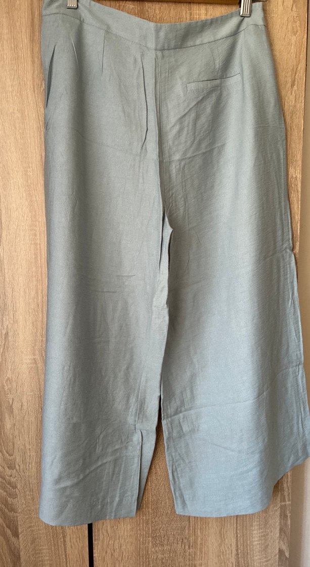 Gri Keten Salaş Midi Kadın Pantolon - Görsel 3