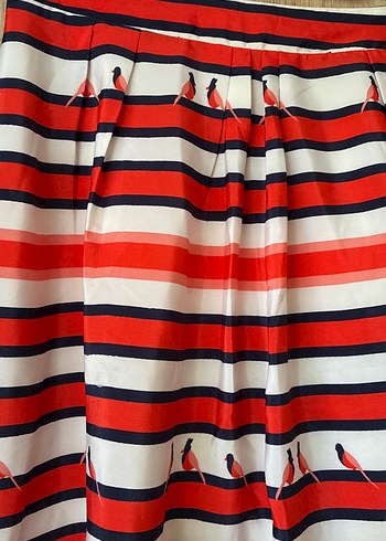 Piliseli Çizgili Kırmızı Midi Hamile Eteği - Görsel 2