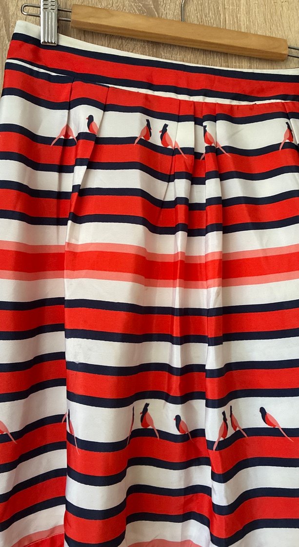 Piliseli Çizgili Kırmızı Midi Hamile Eteği - Görsel 2