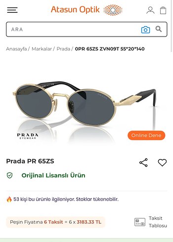 Prada Pr 65zs Altin Tonlu Oval Gunes Gozlugu