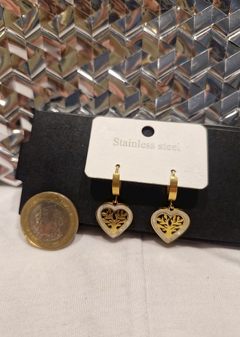 Paslanmaz Çelik Hayat Ağacı Figürlü Kalp Küpe (Çift) - Görsel 2