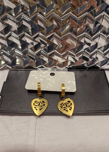 Paslanmaz Çelik Hayat Ağacı Figürlü Kalp Küpe (Çift) - Görsel 4