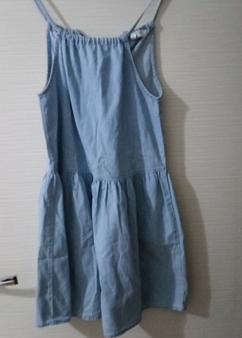 Kot Kumaşlı Askılı Salaş Midi Elbise - Görsel 2