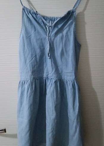 Kot Kumaşlı Askılı Salaş Midi Elbise - Görsel 4