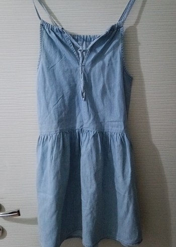 Kot Kumaşlı Askılı Salaş Midi Elbise - Görsel 5