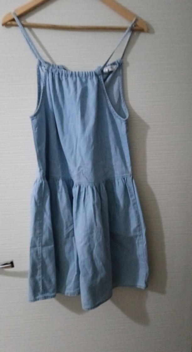 Kot Kumaşlı Askılı Salaş Midi Elbise - Görsel 2