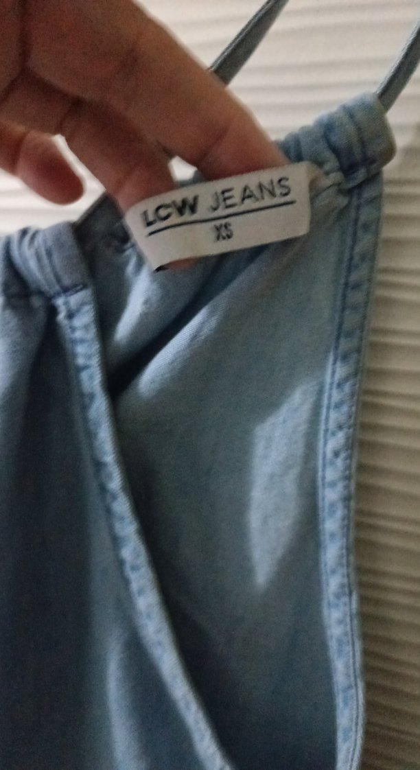 Kot Kumaşlı Askılı Salaş Midi Elbise - Görsel 3