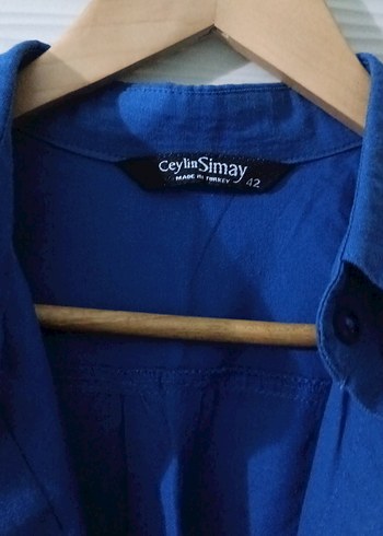 Lacivert Düğmeli Uzun Kollu Keten Gömlek - Görsel 3