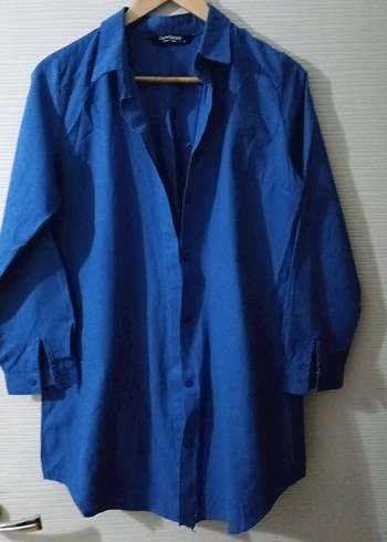 Lacivert Düğmeli Uzun Kollu Keten Gömlek - Görsel 2