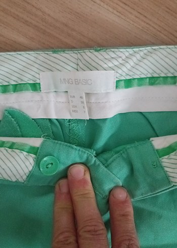 Düğmeli Turkuaz Kadın Kumaş Pantolon - Görsel 4