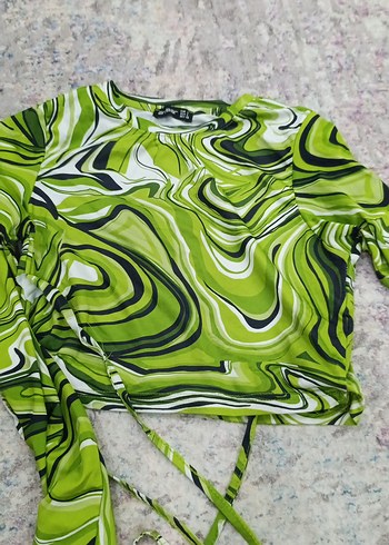 Yeşil Batik Desenli Uzun Kollu Bluz