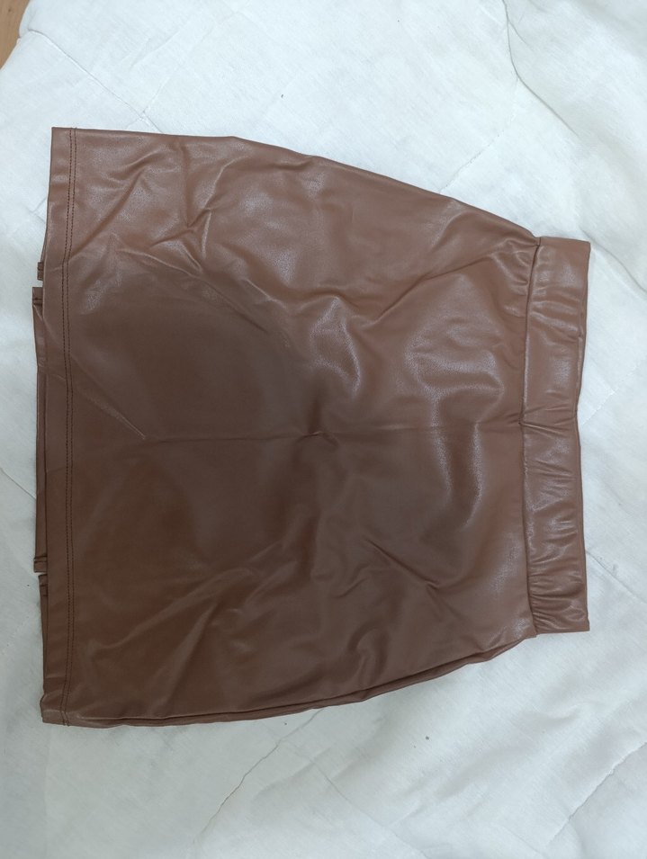 Deri Kahverengi Midi etek - Görsel 2