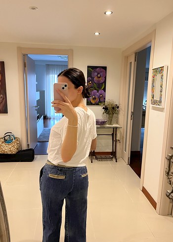 s Beden beyaz Renk Denim Bol Kesim Normal Boy Kadın Kot
