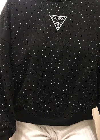Siyah Parlak Taşlı Guess Sweatshirt