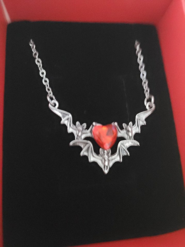 Kırmızı Kalp Detaylı Gotik Kolye - Görsel 3