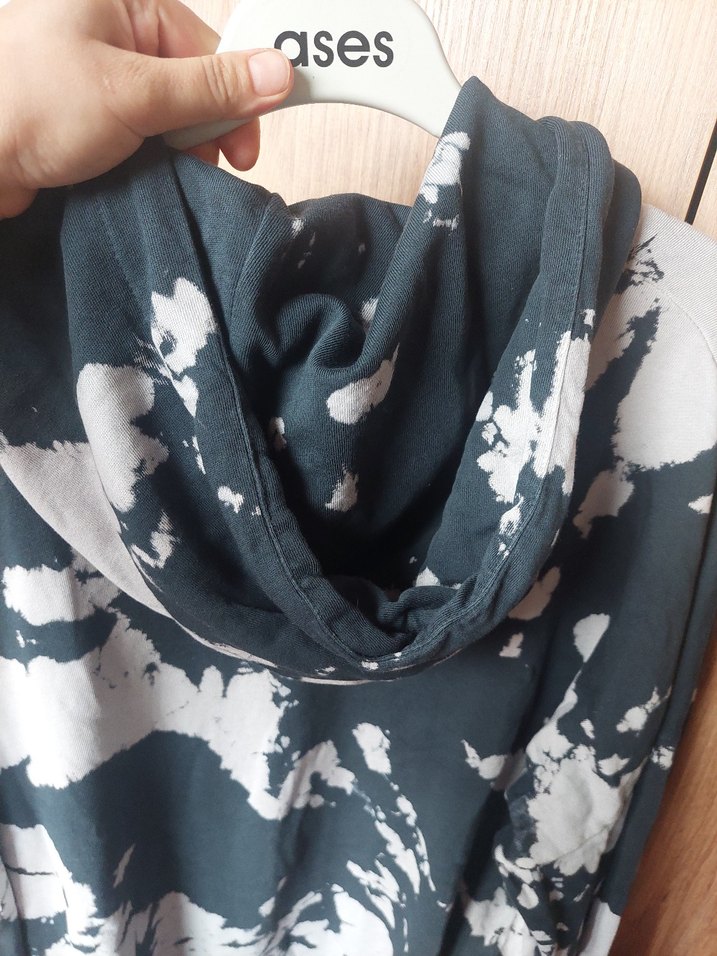 Gri Tie-Dye Kapüşonlu Kadın Sweatshirt - Görsel 3