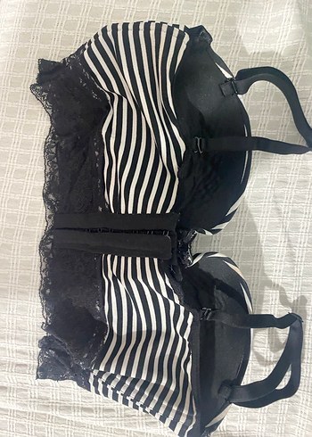 Siyah Beyaz Çizgili Gotik Midi Sütyen - Görsel 2