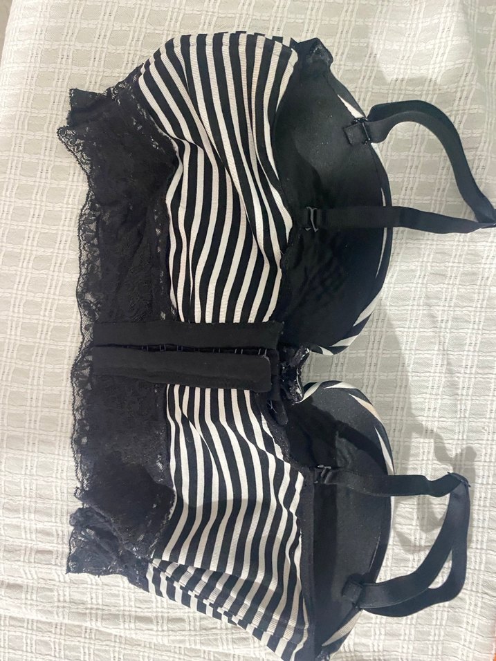 Siyah Beyaz Çizgili Gotik Midi Sütyen - Görsel 2