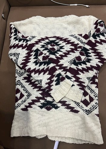 s Beden Bordo Desenli Bohem Örgü Kadın Hırka