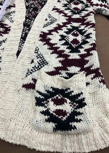 s Beden bordo Renk Bordo Desenli Bohem Örgü Kadın Hırka